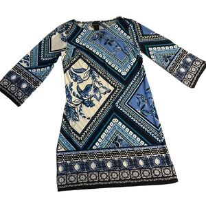 NWOT Enfocus Studio Multicolored 3/4 Sleeves Geometric‎ Shift Dress 8